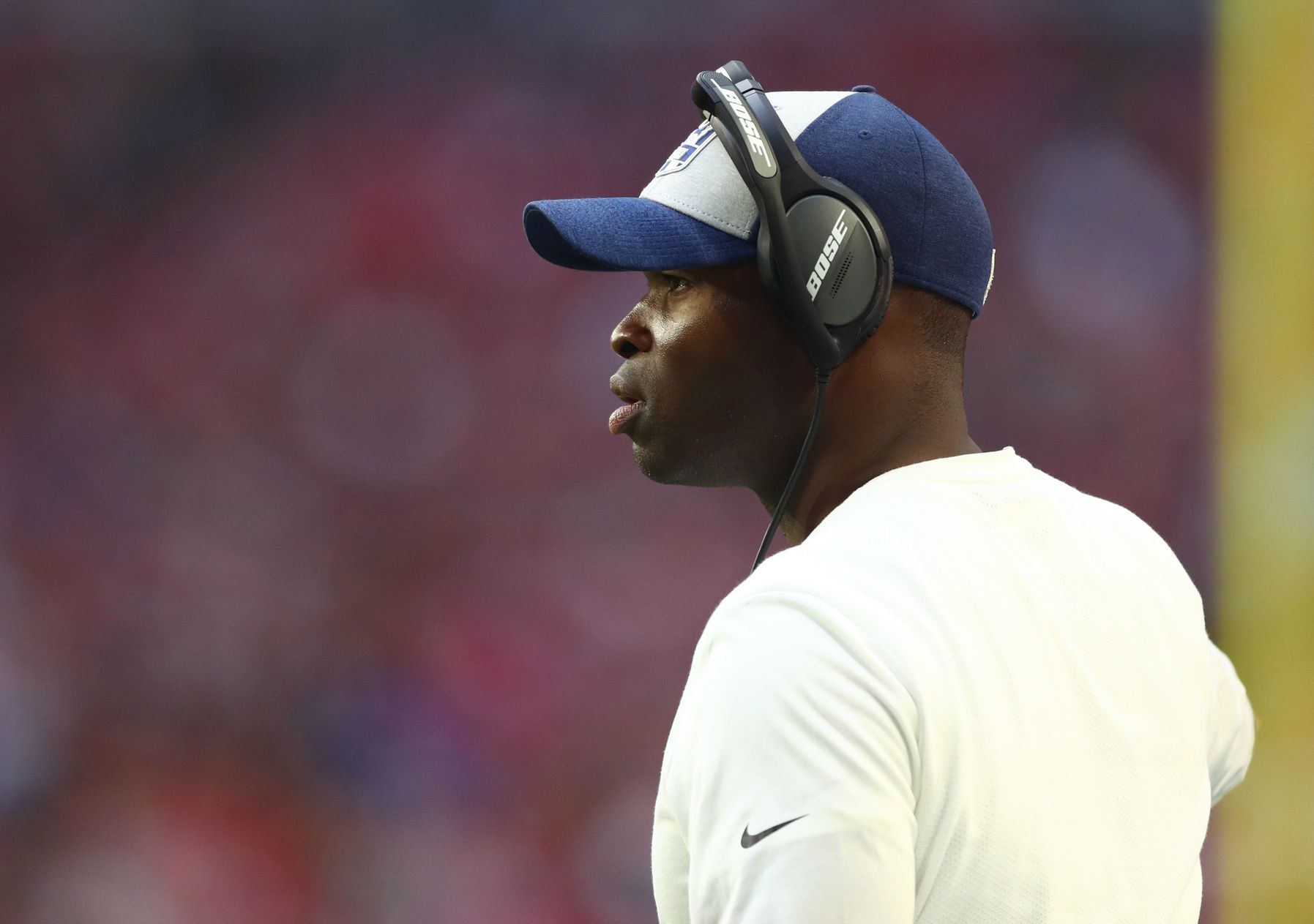 Los Angeles Rams safeties coach Ejiro Evero against the Arizona Cardinals.