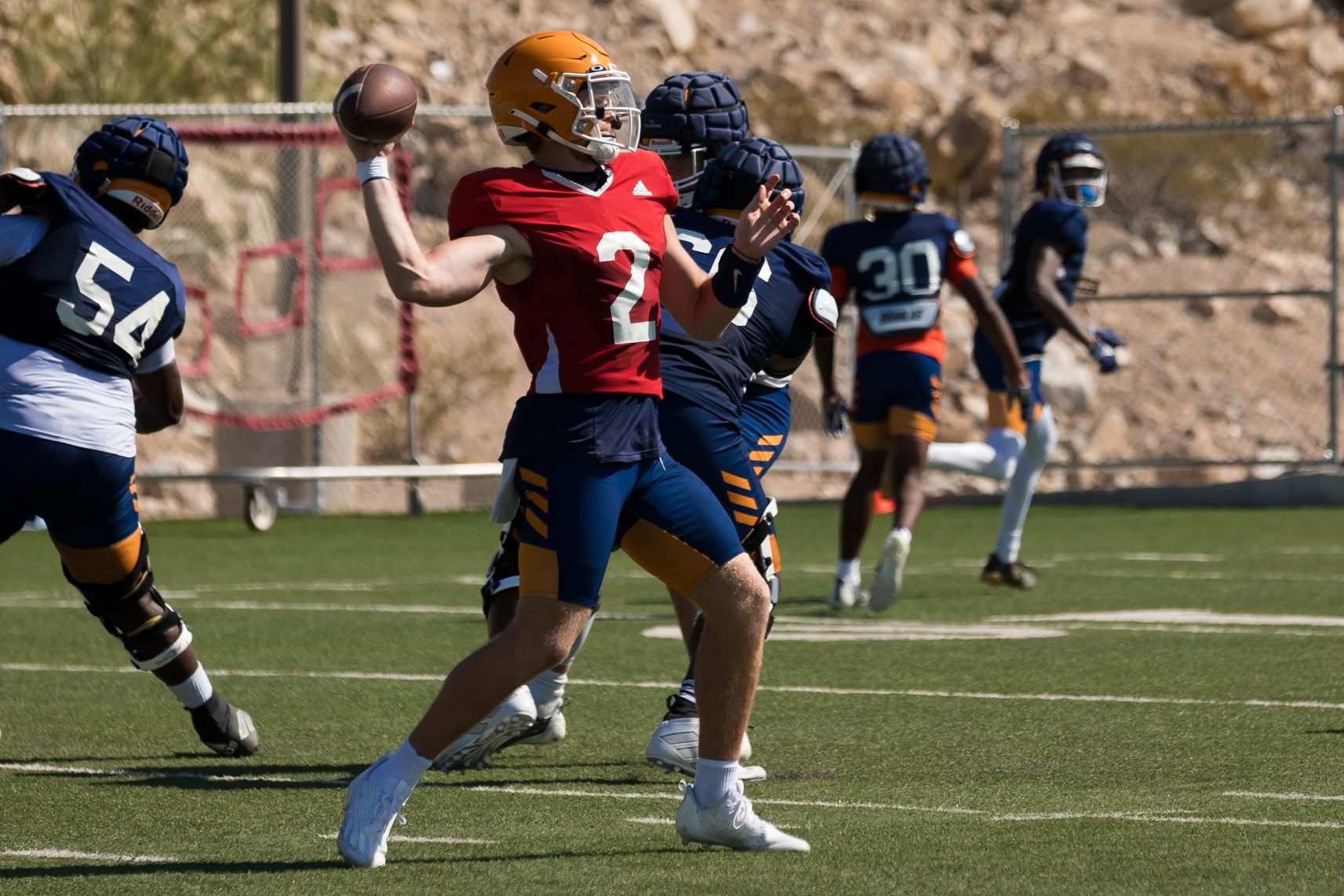 UTEP Miners QB Gavin Hardison (2) throws a pass during practice.