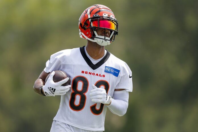 Cincinnati Bengals wide receiver Tyler Boyd (83) runs drills during training camp at Kettering Health Practice Fields.