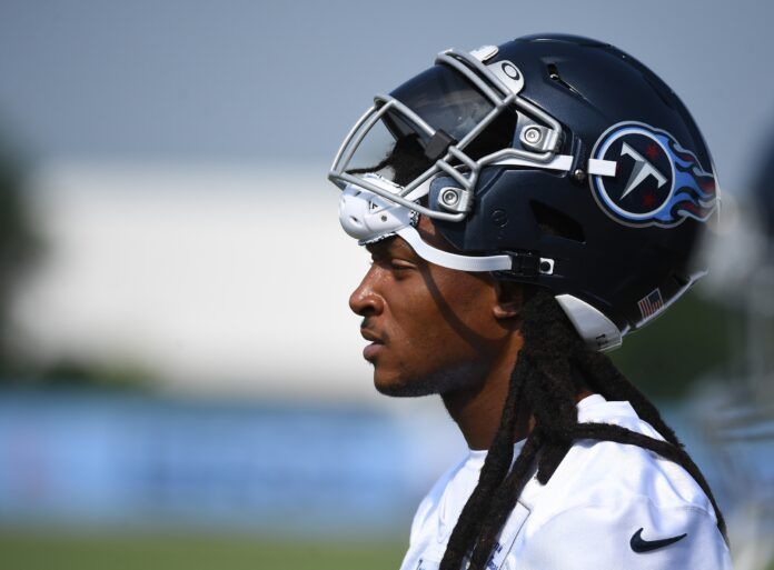 Tennessee Titans wide receiver DeAndre Hopkins (10) watches during drills at training camp.