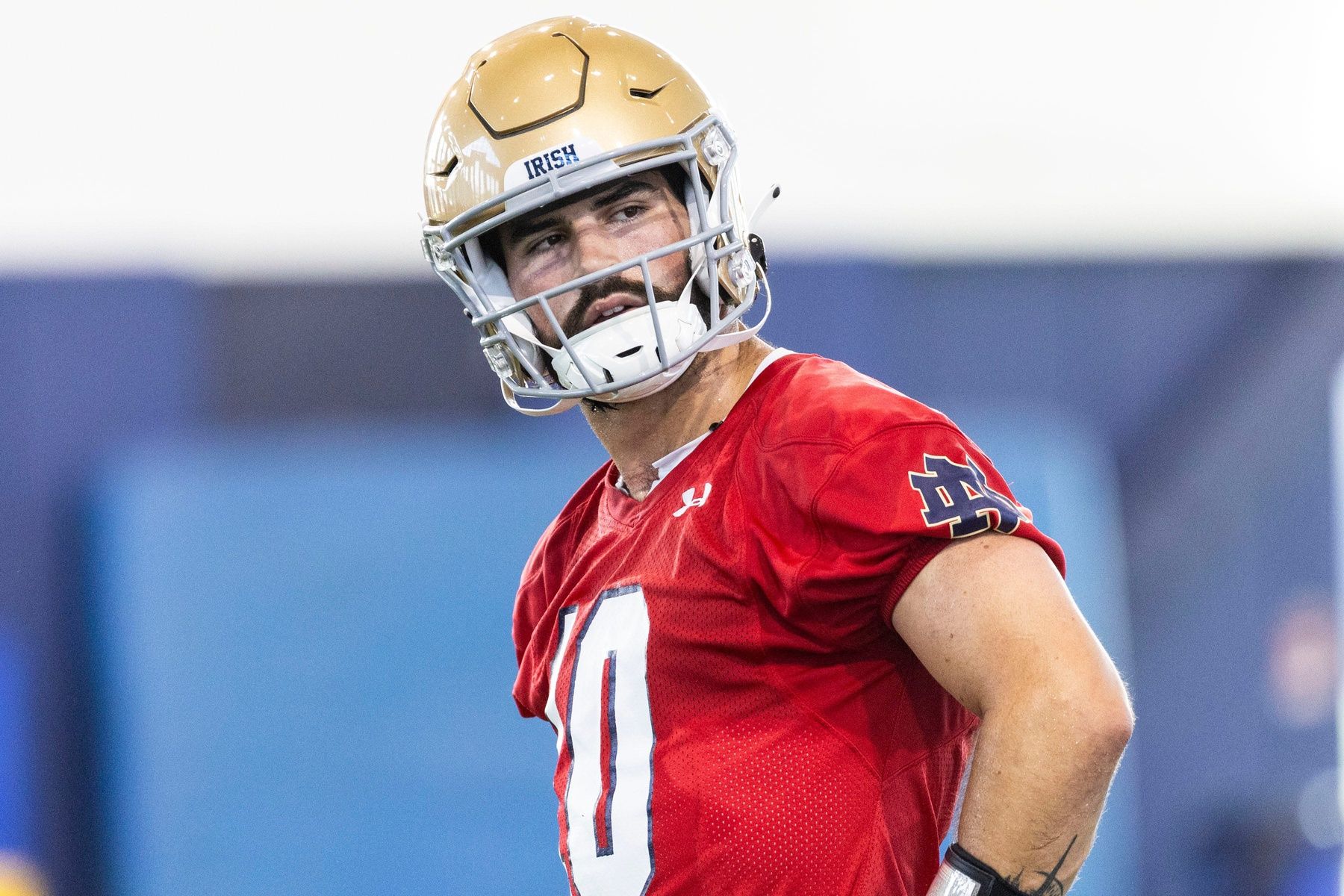 Sam Hartman during Notre Dame Fall Camp.