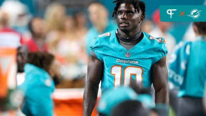 Miami Dolphins WR Tyreek Hill (10) looks on during the team's preseason game against the Atlanta Falcons.