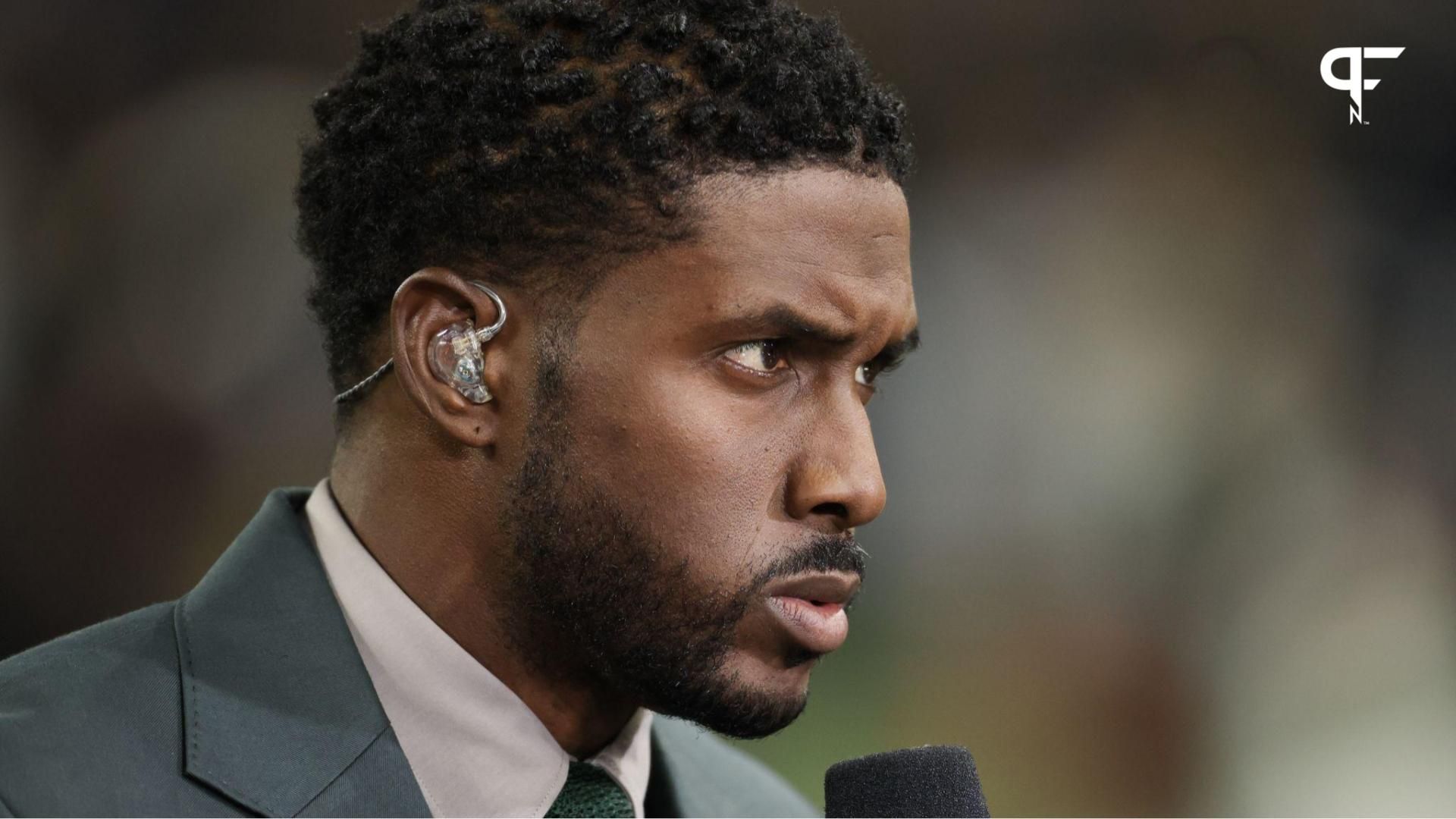 FOX Sports personality Reggie Bush before the Big Ten Championship between the Michigan Wolverines and the Purdue Boilermakers at Lucas Oil Stadium.