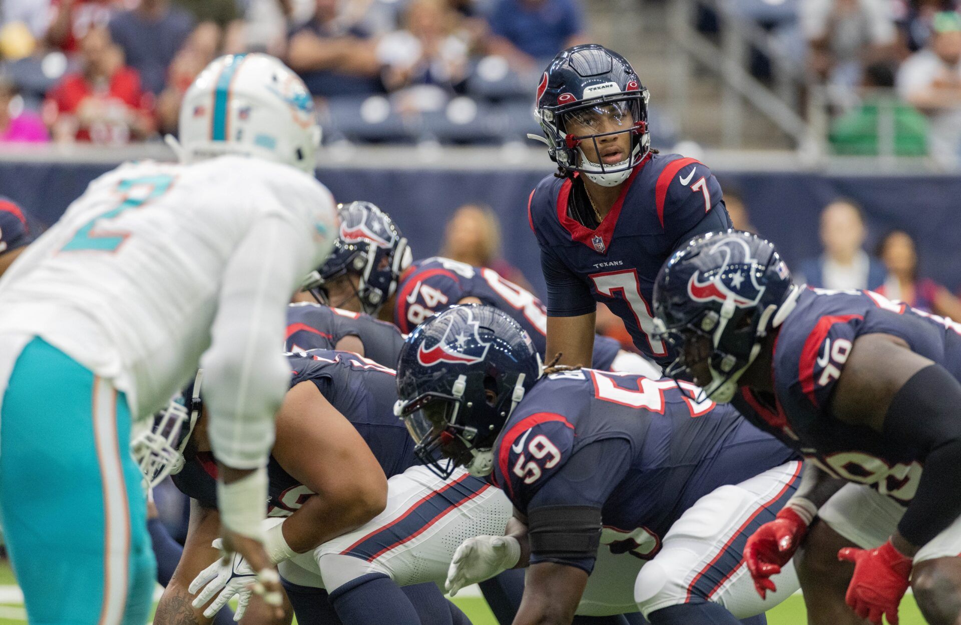 Houston Texans QB C.J. Stroud (7) under center against the Miami Dolphins.