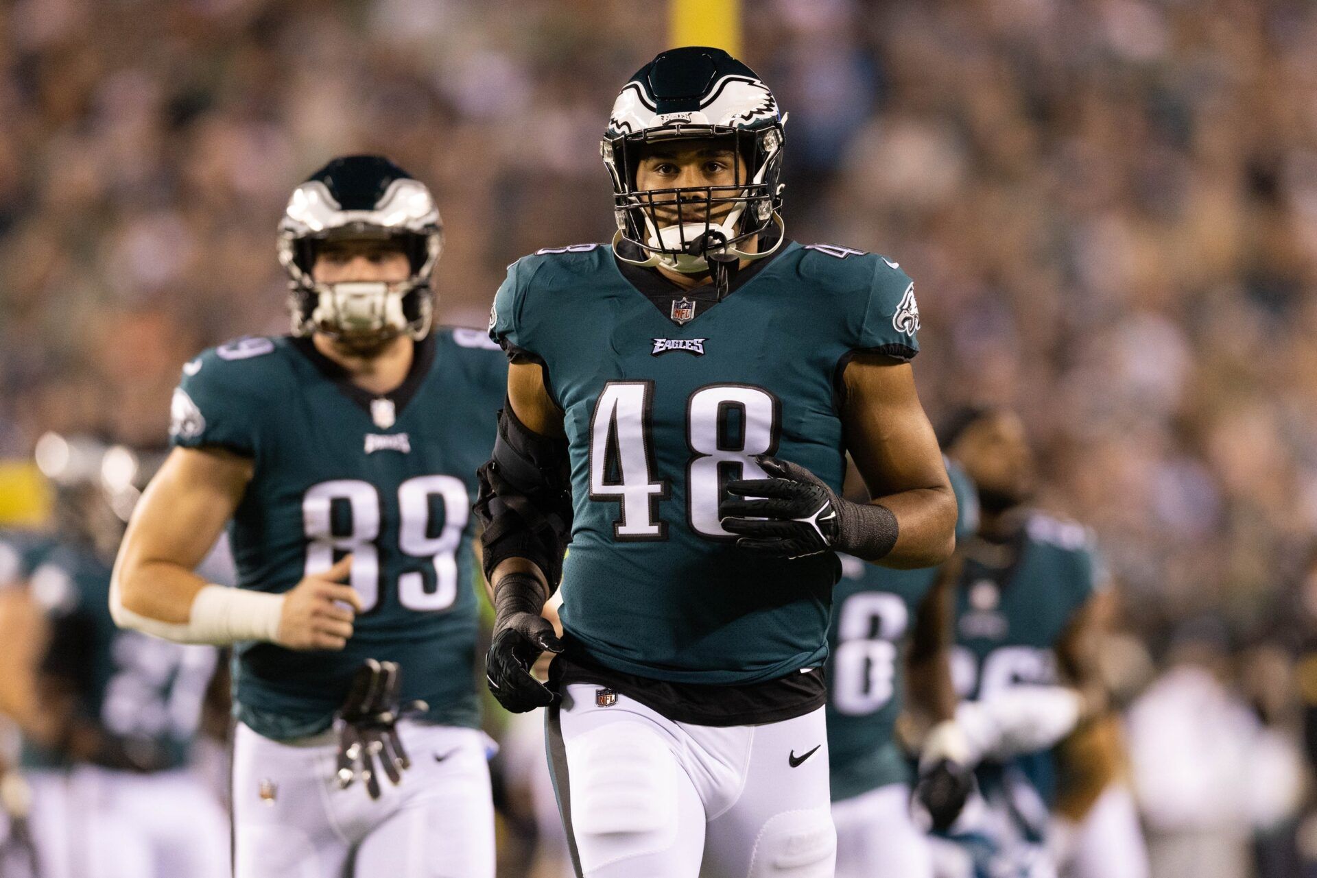 Philadelphia Eagles LB Patrick Johnson (48) takes the field with his teammates before a game.