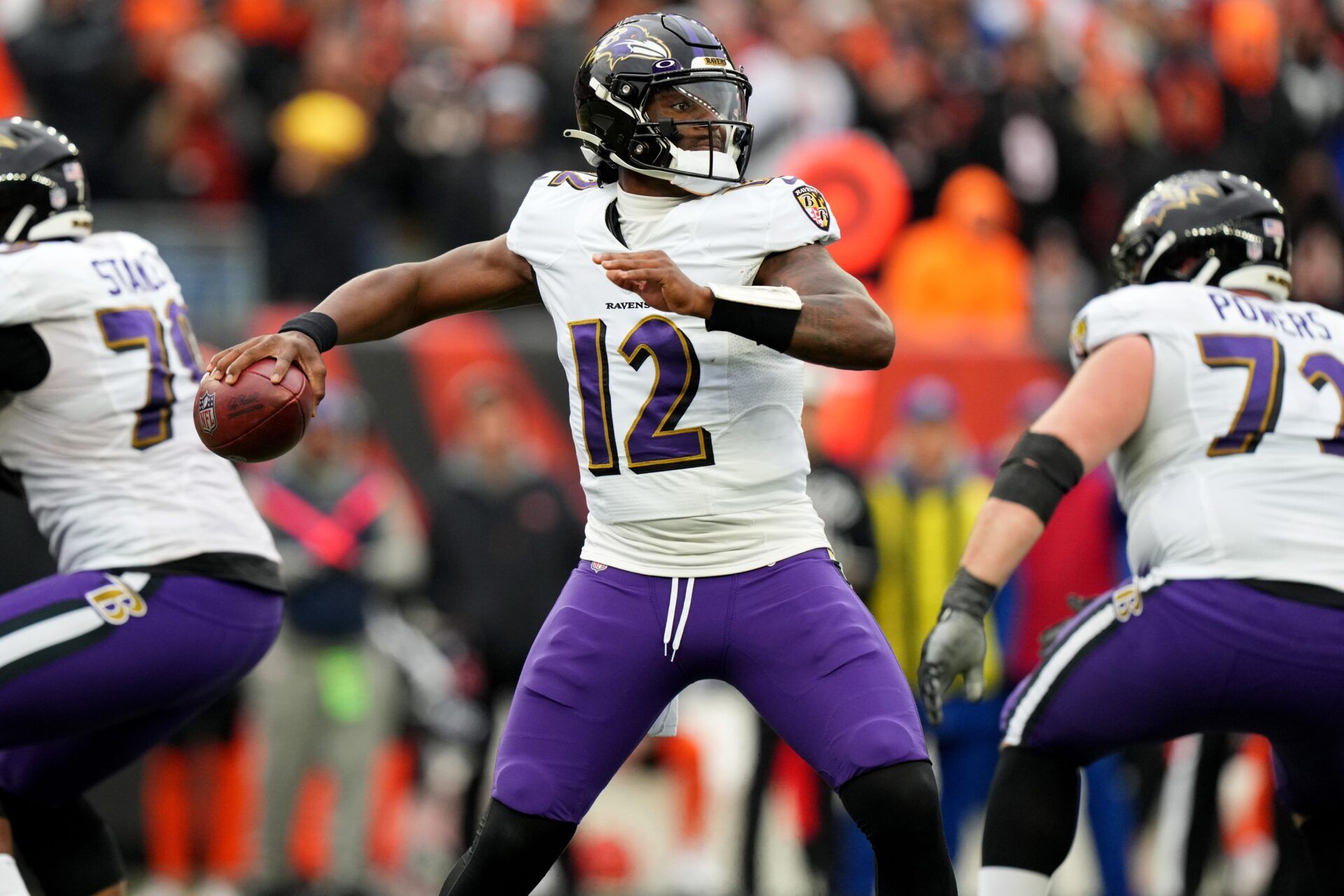 Baltimore Ravens QB Anthony Brown (12) throws a pass against the Cincinnati Bengals.