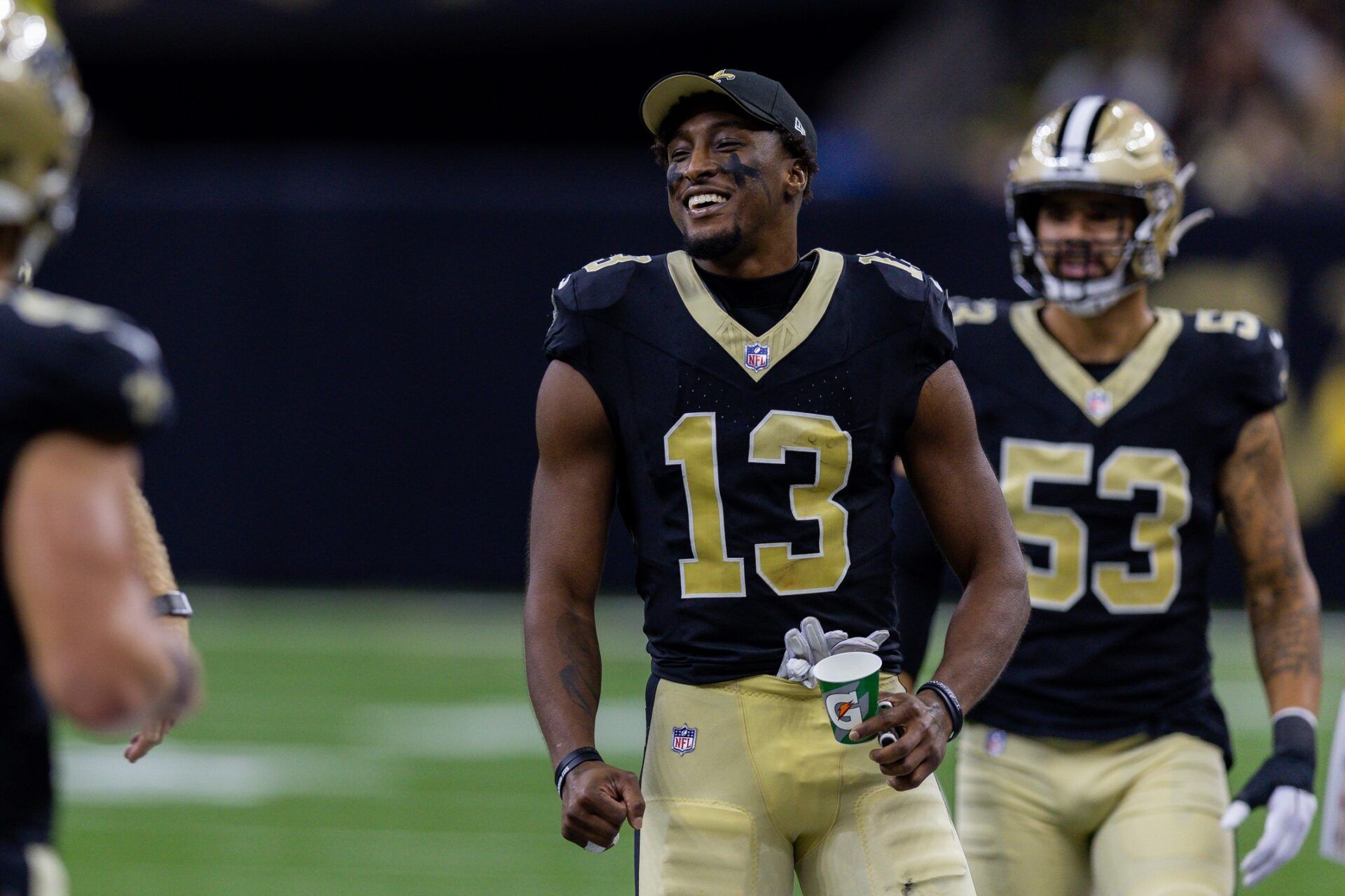 New Orleans Saints WR Michael Thomas (13) looks on during the team's preseason matchup against the Kansas City Chiefs.