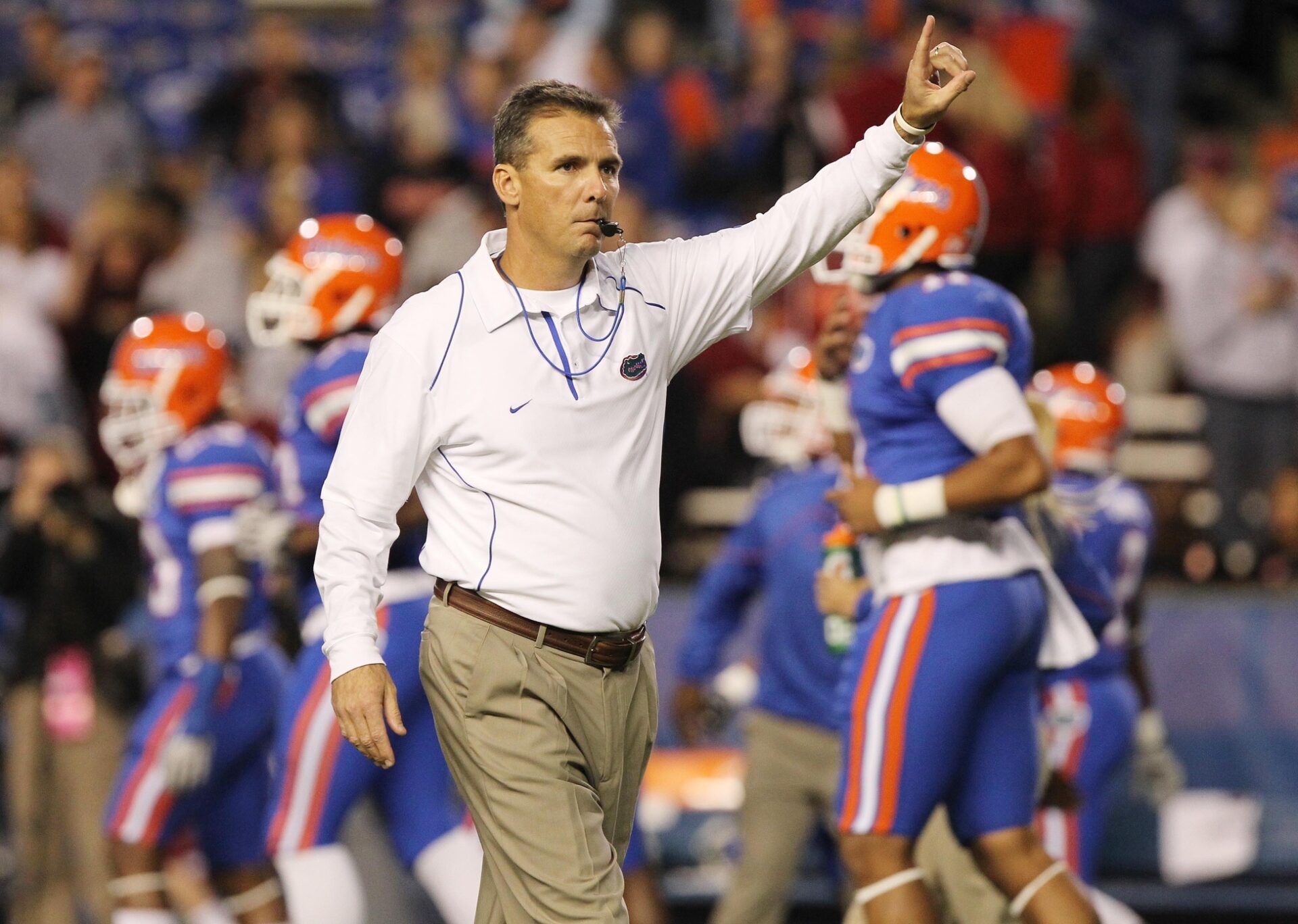 Urban Meyer before the game against the South Carolina Gamecocks at Ben Hill Griffin Stadium.