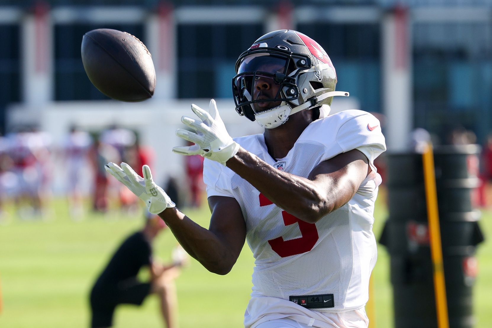 Tampa Bay Buccaneers WR Russell Gage (3) catches a pass during training camp.