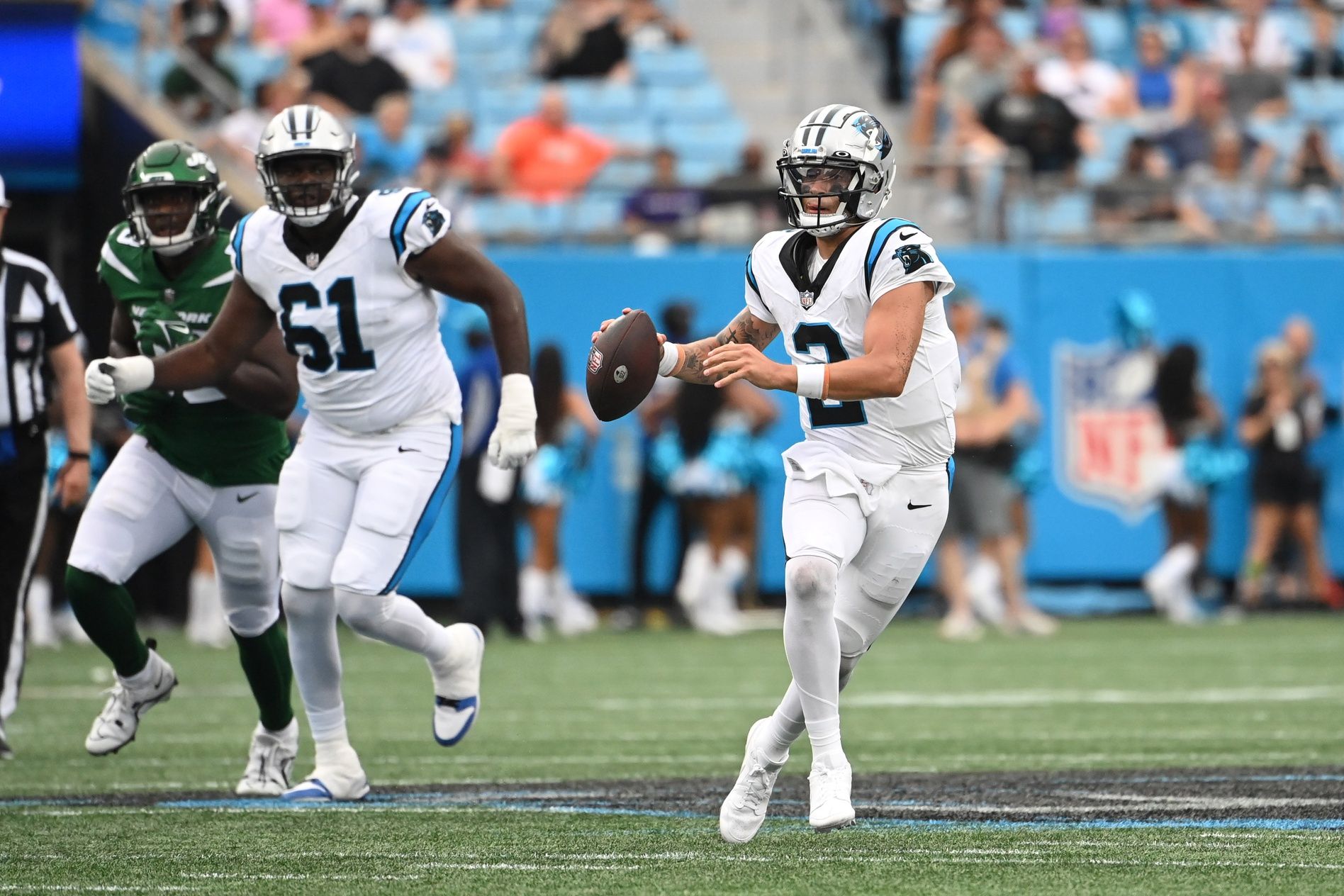 Matt Corral (2) looks to pass in the fourth quarter at Bank of America Stadium.