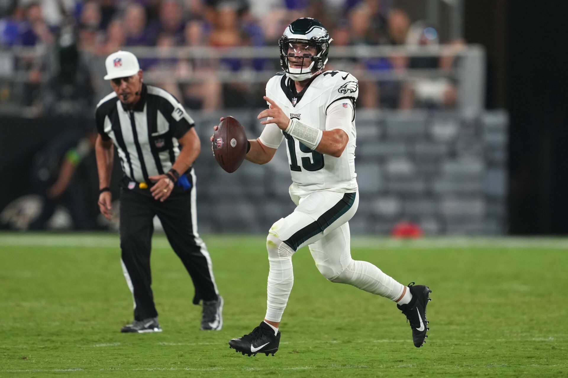 Philadelphia Eagles QB Ian Book (19) looks downfield to throw.