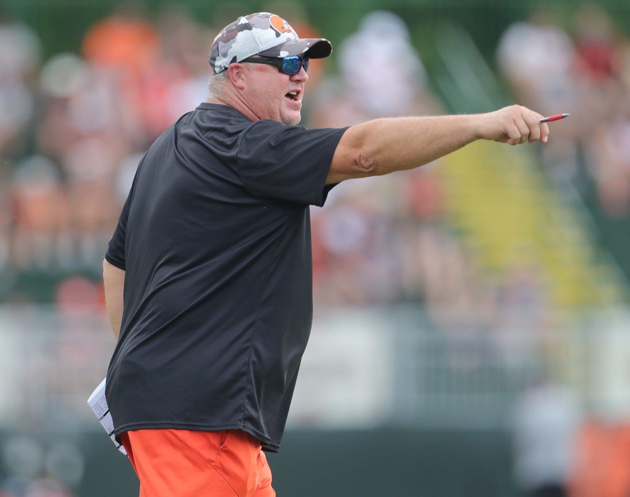 Alex Van Pelt directs the offense during training camp.