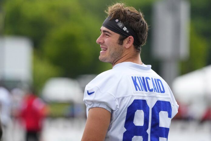 Dalton Kincaid (86) during training camp at St. John Fisher College.