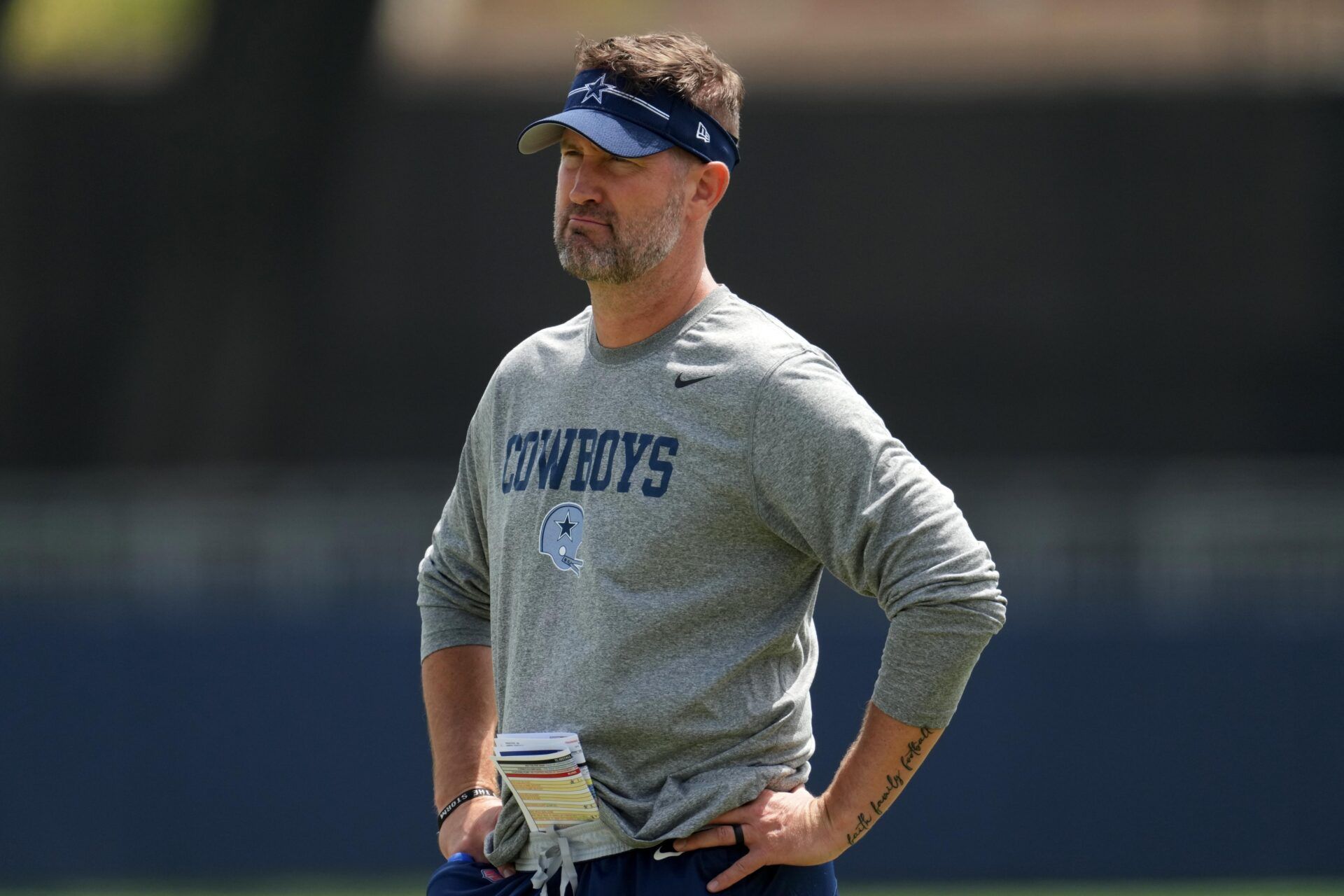 Brian Schottenheimer during training camp at the River Ridge Fields.