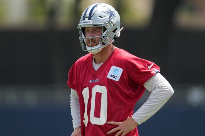 Cooper Rush (10) reacts during training camp at the River Ridge Fields.