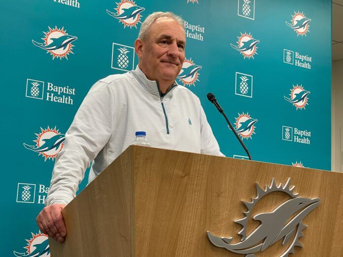 Miami Dolphins Defensive Coordinator Vic Fangio speaks to the media.