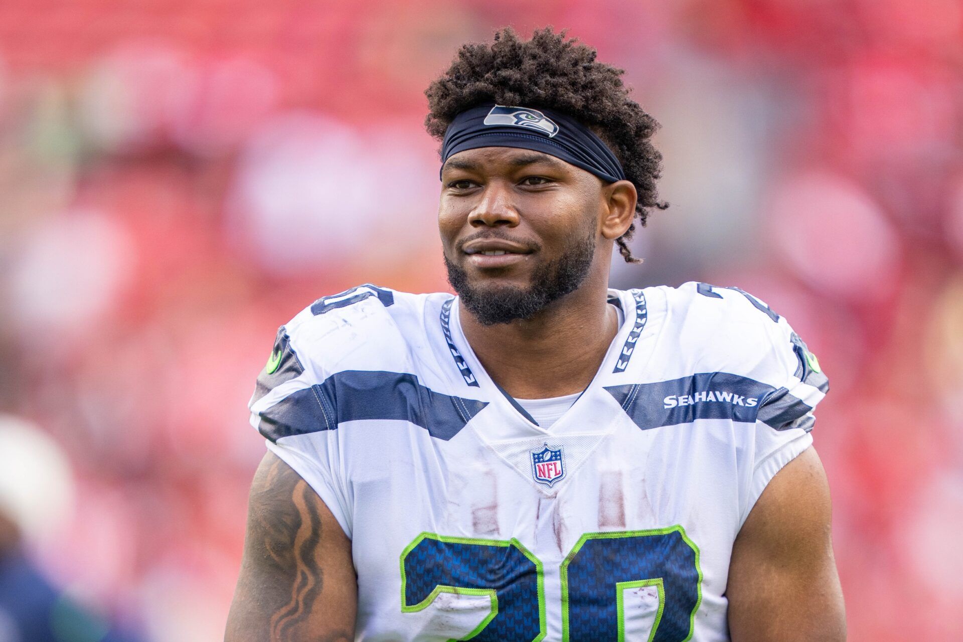 Rashaad Penny (20) after the game against the San Francisco 49ers at Levi's Stadium.