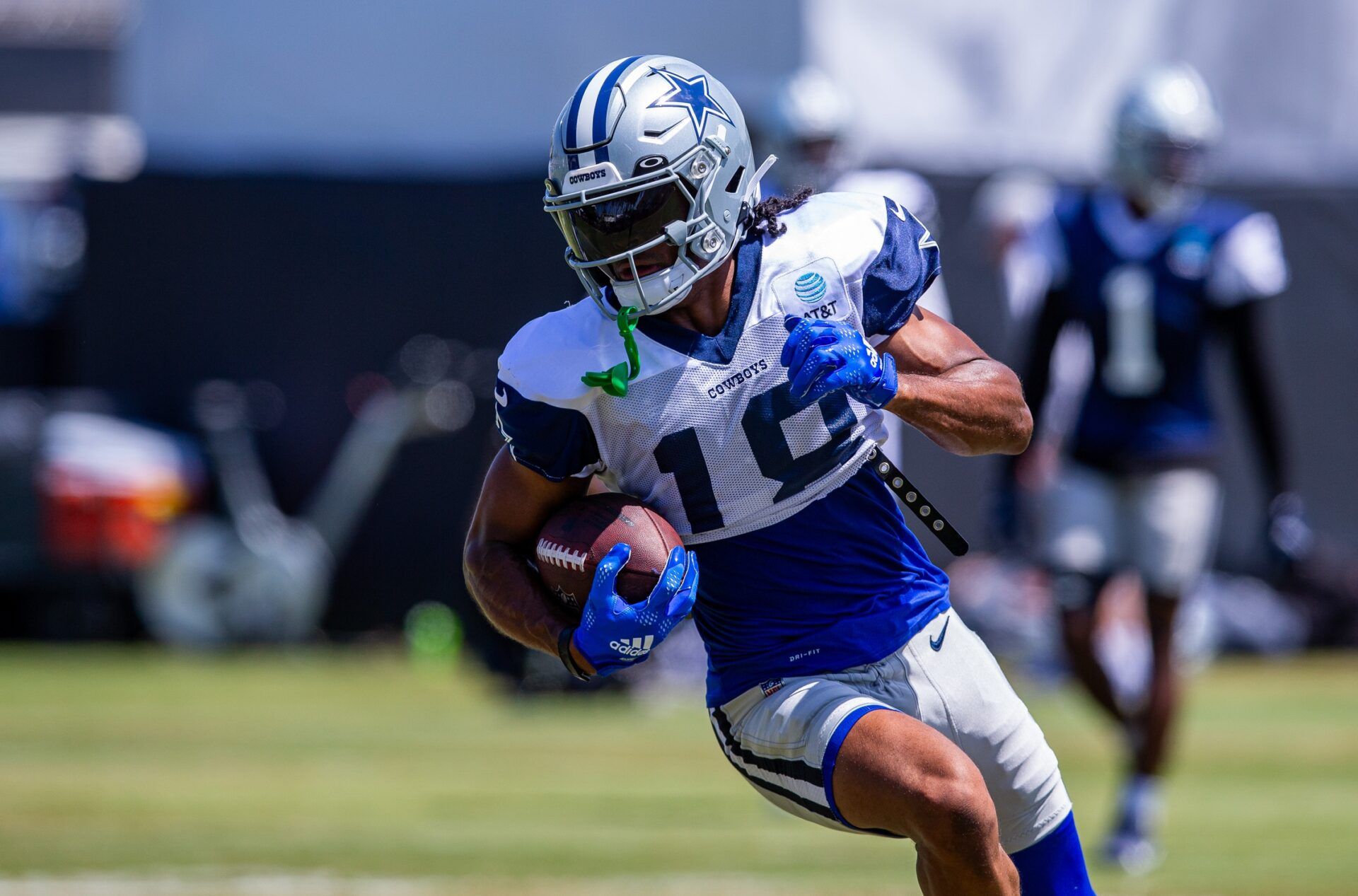 Jalen Tolbert (18) runs during training camp at Marriott Residence Inn-River Ridge playing fields.