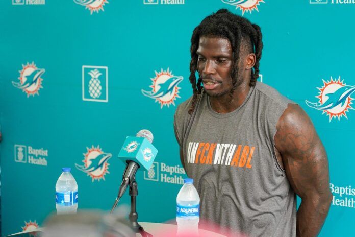 Tyreek Hill speaks to the media after training camp at Baptist Health Training Complex.