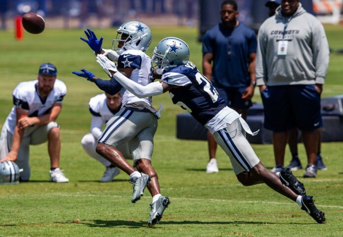 Dallas Cowboys CB Nahshon Wright (25) breaks up a pass intended for WR Brandin Cooks (3).