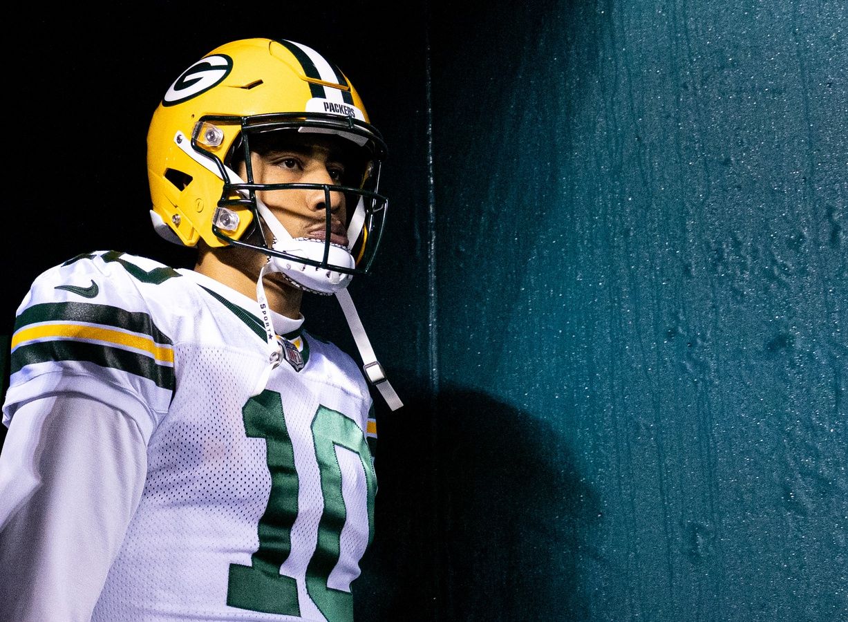 Jordan Love (10) walks out of the locker room before action against the Philadelphia Eagles at Lincoln Financial Field.