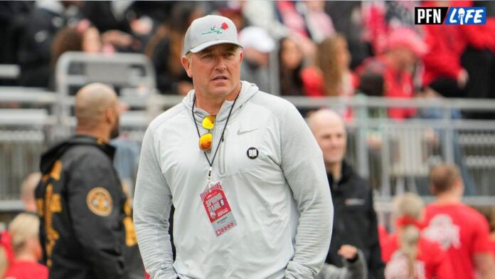 Kirk Herbstreit watches the Ohio State Buckeyes spring football game at Ohio Stadium in Columbus on April 16, 2022.