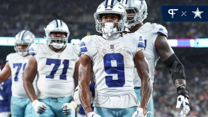 Dallas Cowboys wide receiver KaVontae Turpin (9) celebrates his rushing touchdown against the New York Giants.