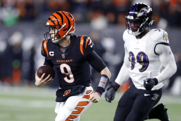 Cincinnati Bengals QB Joe Burrow (9) against the Baltimore Ravens.