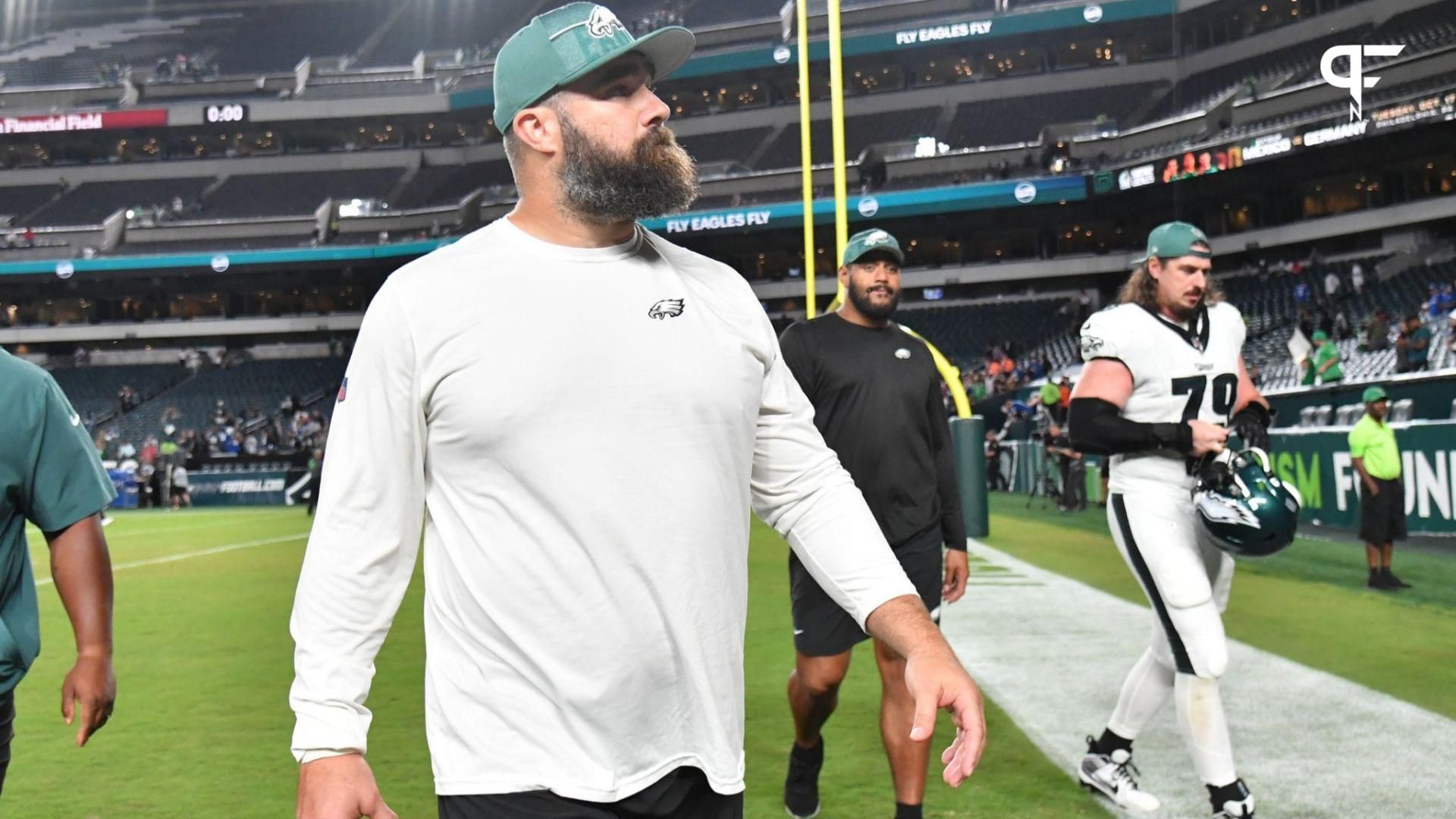 Philadelphia Eagles center Jason Kelce walks off the field.