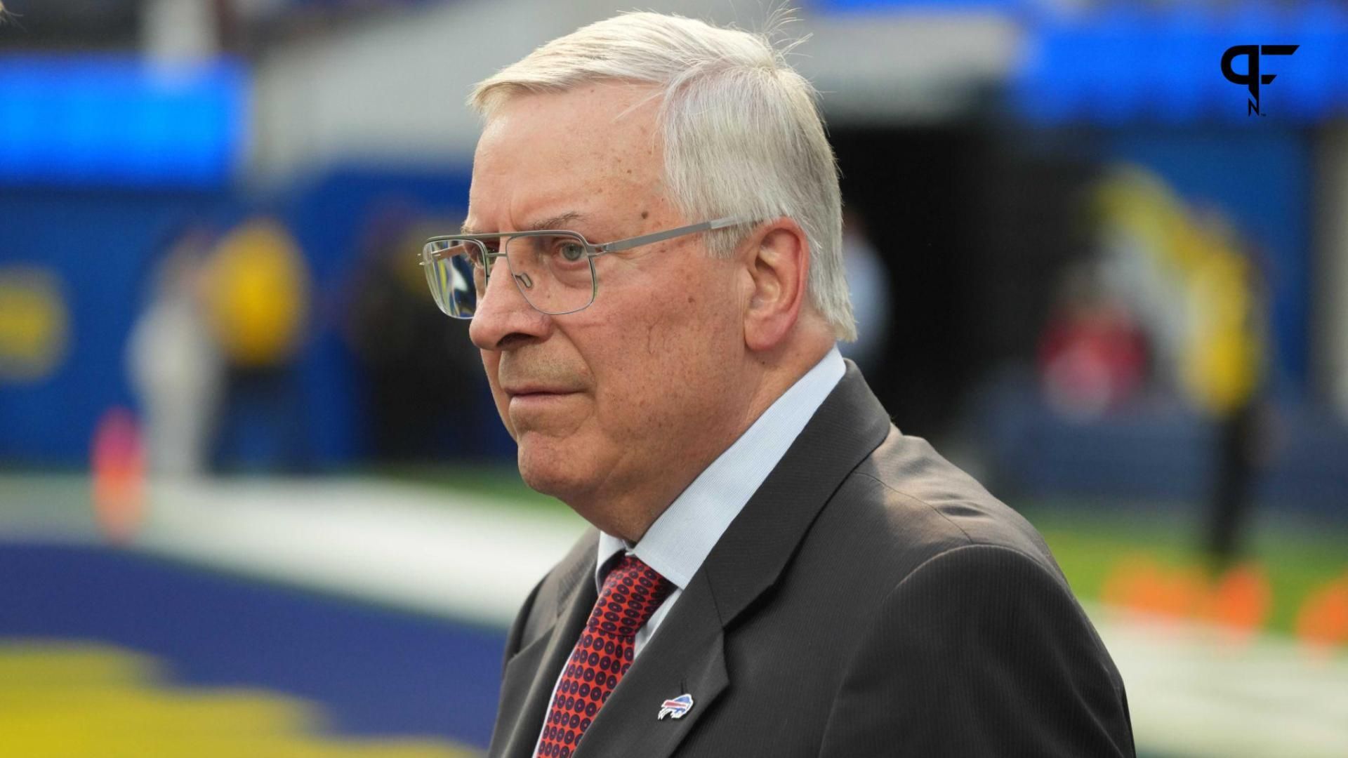 Buffalo Bills owner Terry Pegula on the field before a game.