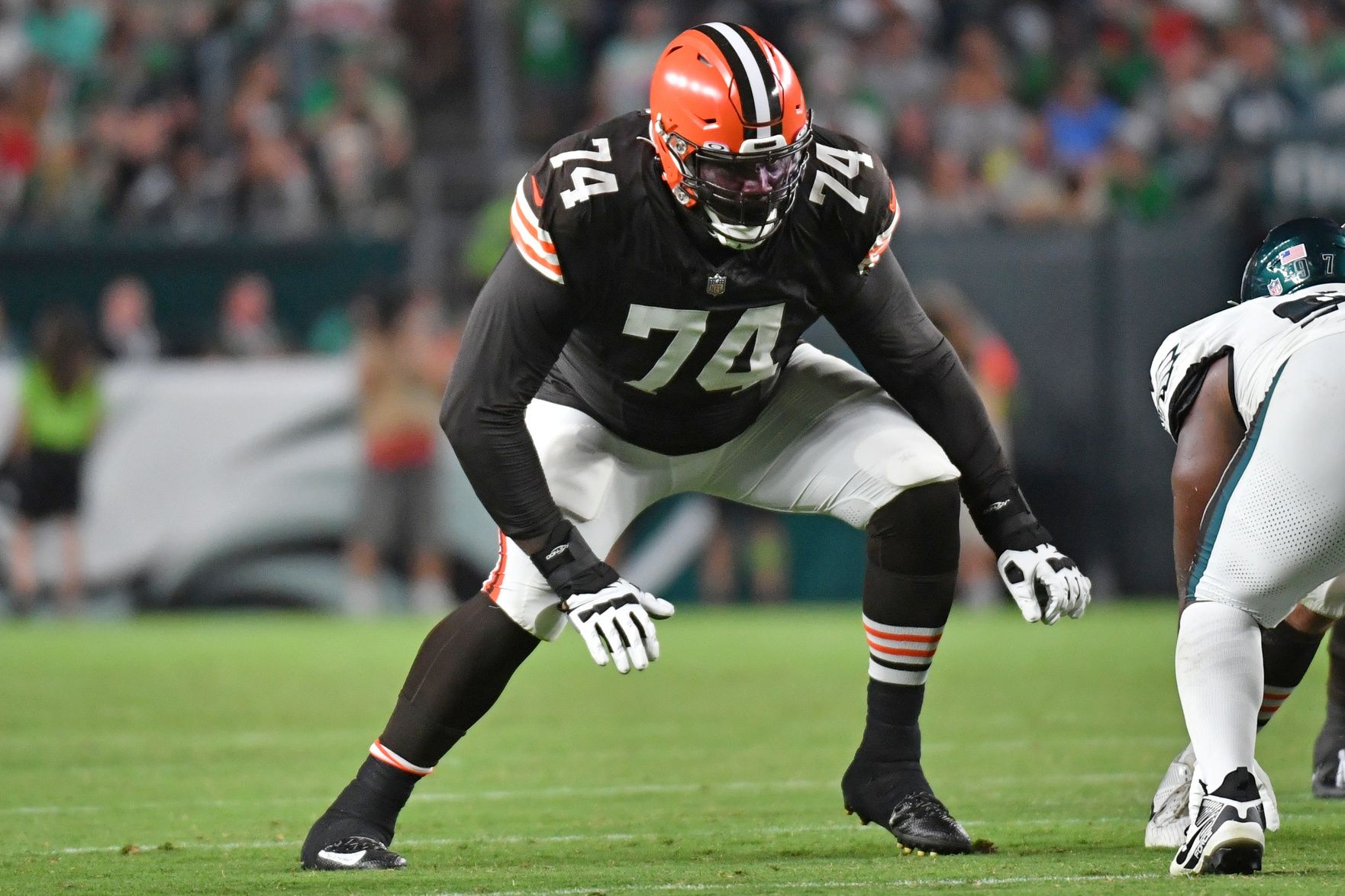 Dawand Jones (74) against the Philadelphia Eagles at Lincoln Financial Field.