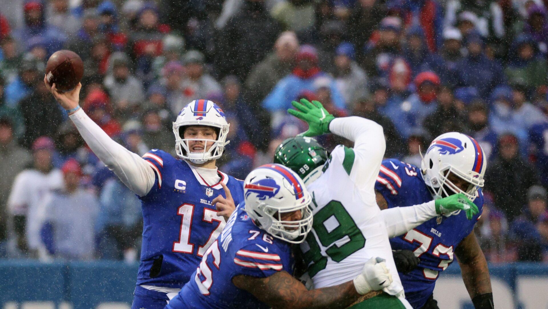 Bills quarterback Josh Allen stands tall in the pocket against the Jets.