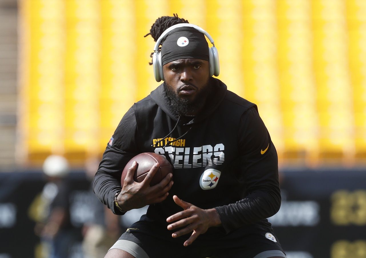 Diontae Johnson (18) warms up on the field prior to the game against the Buffalo Bills at Acrisure Stadium.