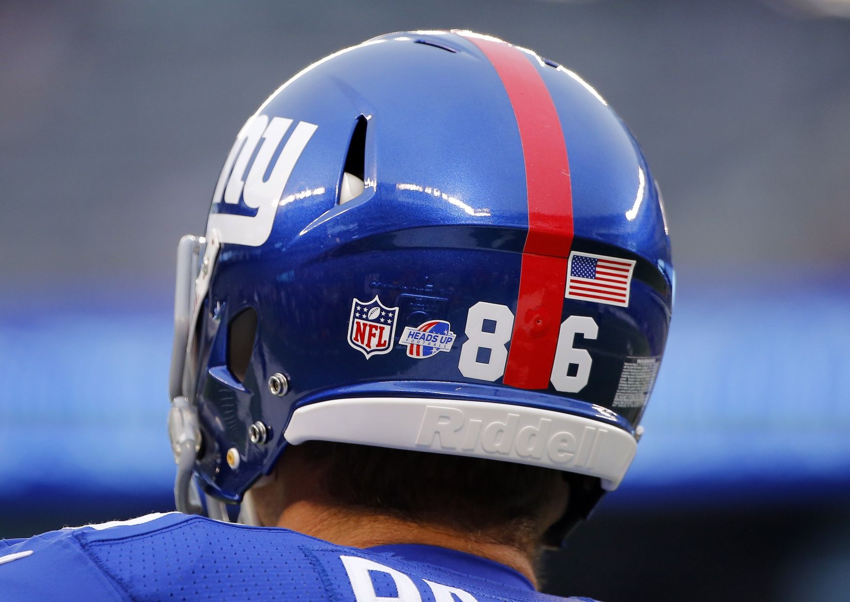 A general view of the New York Giants helmet.