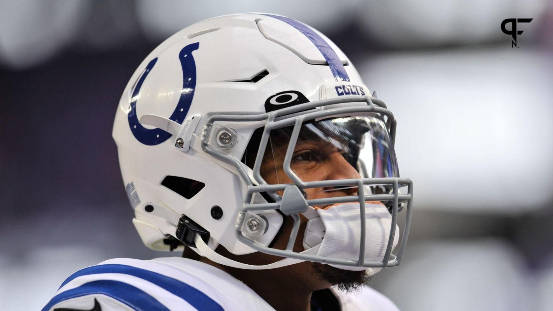 Indianapolis Colts running back Jonathan Taylor (28) warms up before the game against the Minnesota Vikings at U.S. Bank Stadium.