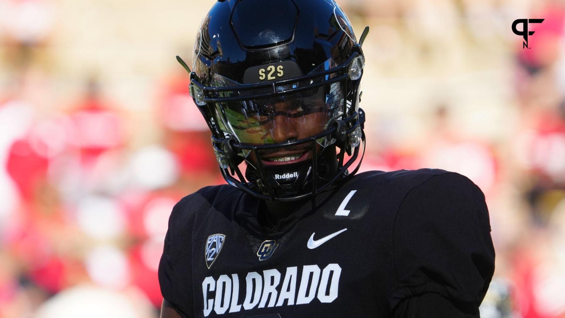 Colorado Buffaloes quarterback Shedeur Sanders (2) before the game against the Nebraska Cornhuskers at Folsom Field.