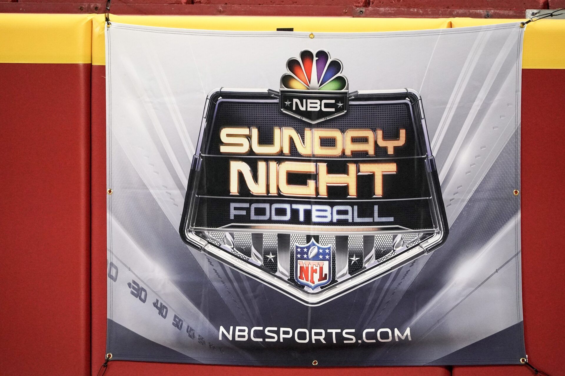 A general view of the Sunday Night Football logo before the game between the Kansas City Chiefs and Denver Broncos at GEHA Field at Arrowhead Stadium.