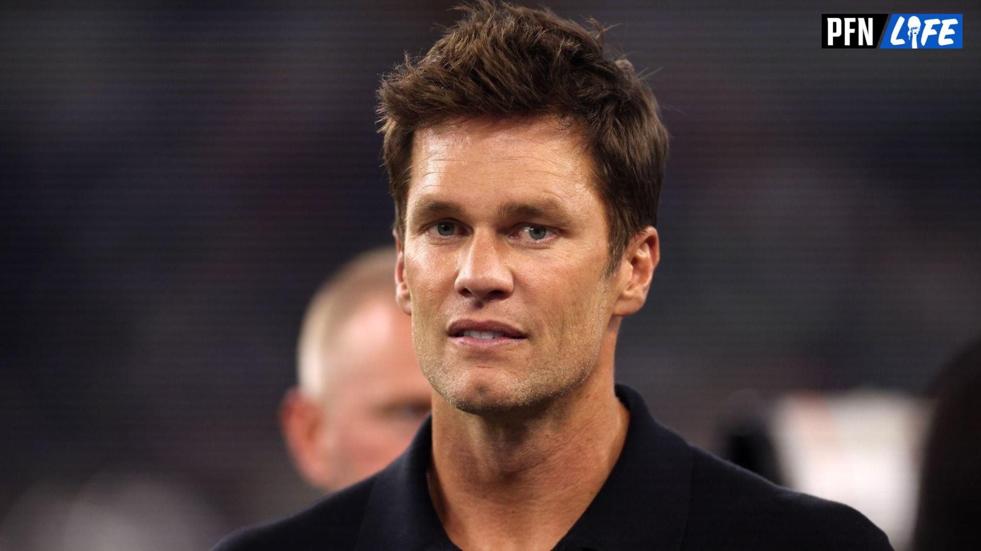 Former NFL player Tom Brady on the field before the game between the Dallas Cowboys and the Las Vegas Raiders at AT&T Stadium.