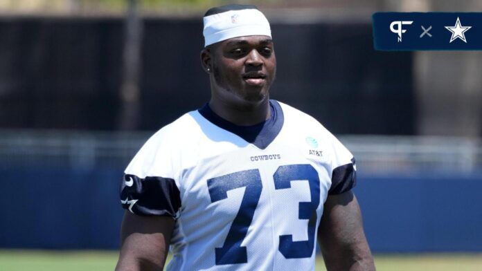 Dallas Cowboys offensive tackle Tyler Smith (73) during training camp at the River Ridge Fields.