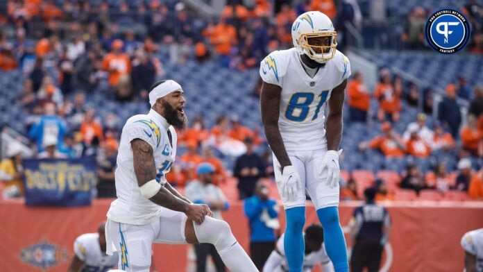 Los Angeles Chargers wide receiver Keenan Allen (13) and wide receiver Mike Williams (81) before the game against the Denver Broncos at Empower Field at Mile High.