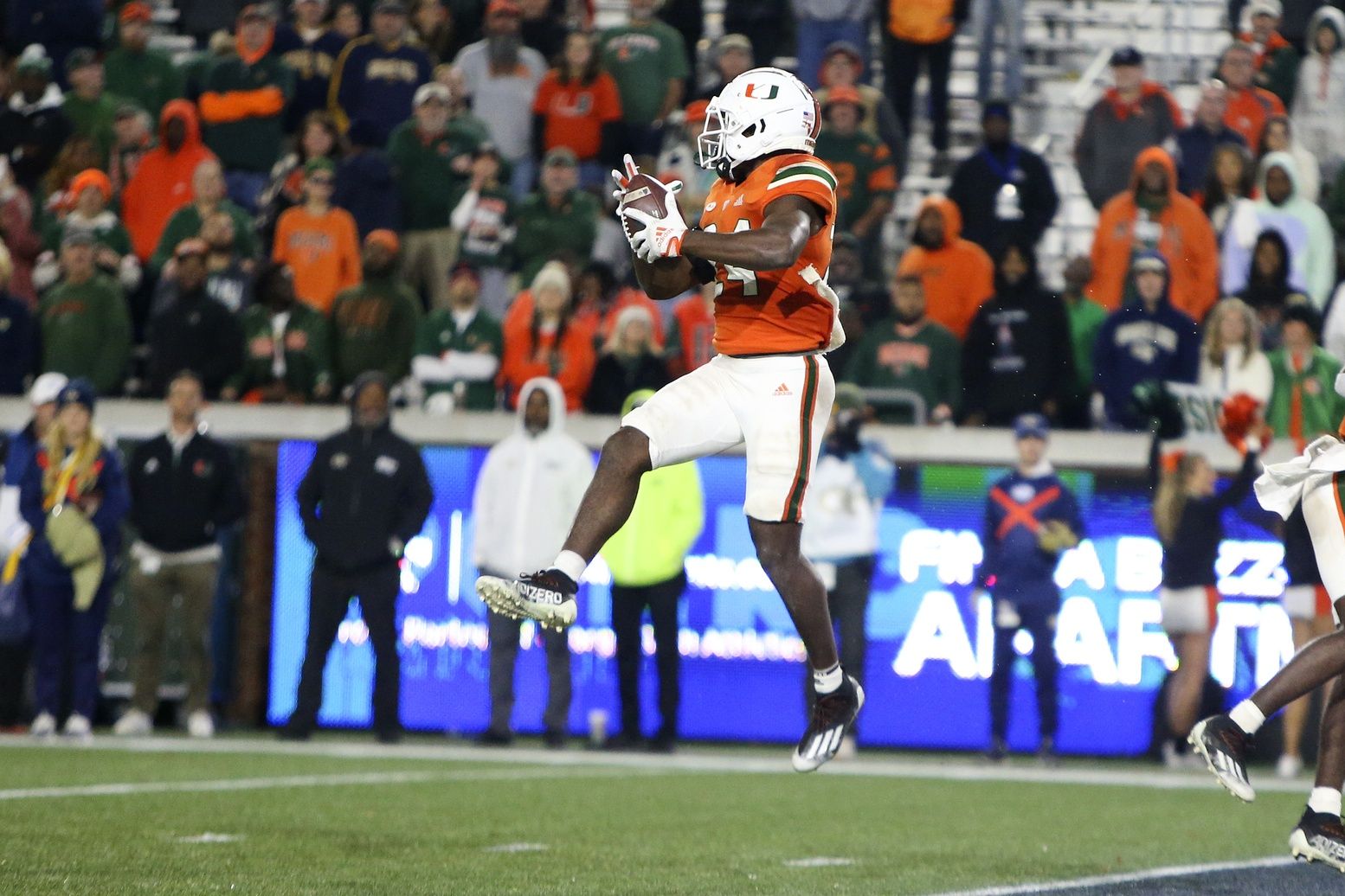 Kamren Kinchens (24) of the Miami Hurricanes intercepts pass from Georgia Tech.