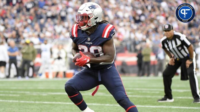 Rhamondre Stevenson (38) runs with the ball during the second half against the Indianapolis Colts at Gillette Stadium.