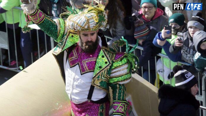 Philadelphia Eagles center Jason Kelce at the Super Bowl 52 victory parade.