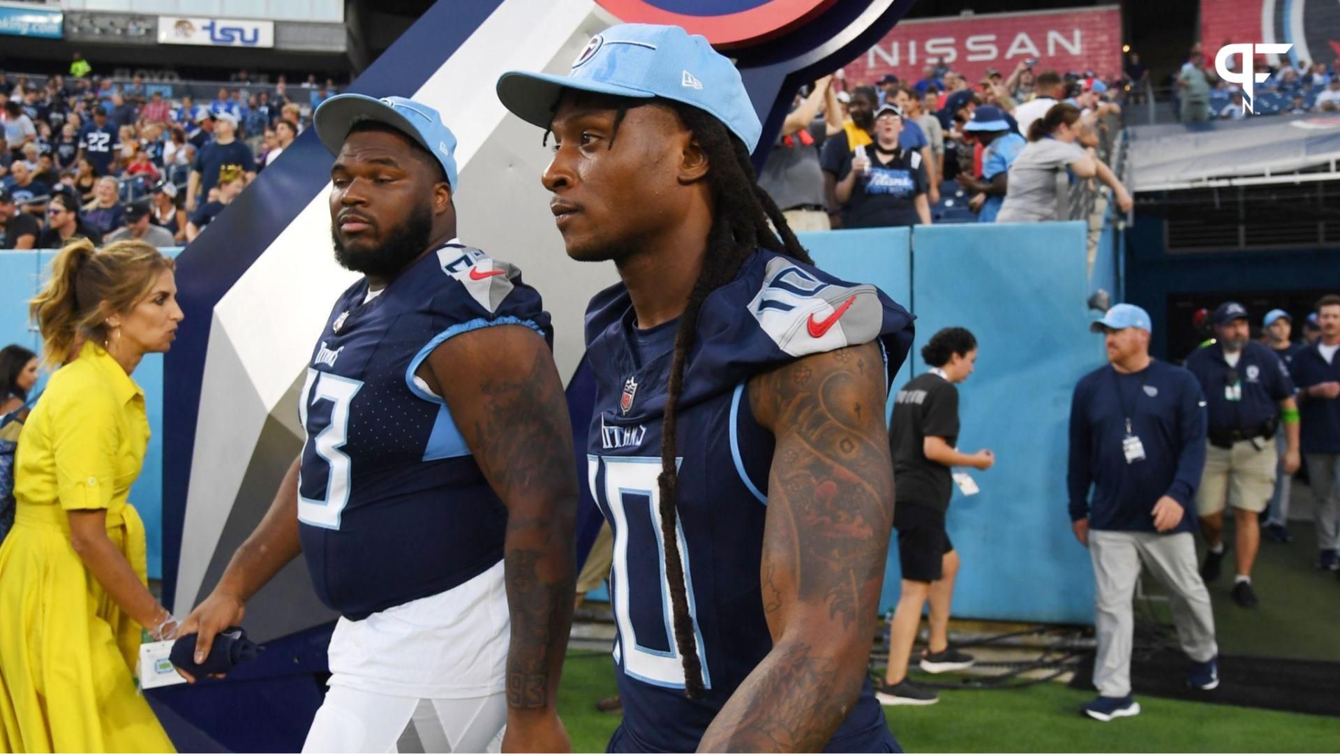 DeAndre Hopkins (10) walks onto the field before the game against the New England Patriots at Nissan Stadium.