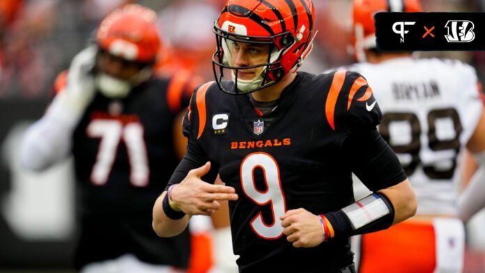 Cincinnati Bengals quarterback Joe Burrow (9) comes off the field after a pass on third and long is incomplete in the second quarter of the NFL Week 14 game between the Cincinnati Bengals and the Cleveland Browns at Paycor Stadium in Cincinnati on Sunday, Dec. 11, 2022. The Bengals led 13-3 at halftime.