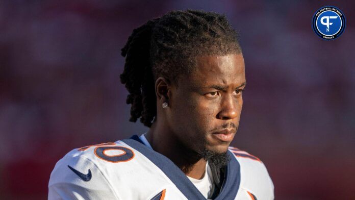 Denver Broncos wide receiver Jerry Jeudy (10) during halftime against the San Francisco 49ers at Levi's Stadium.