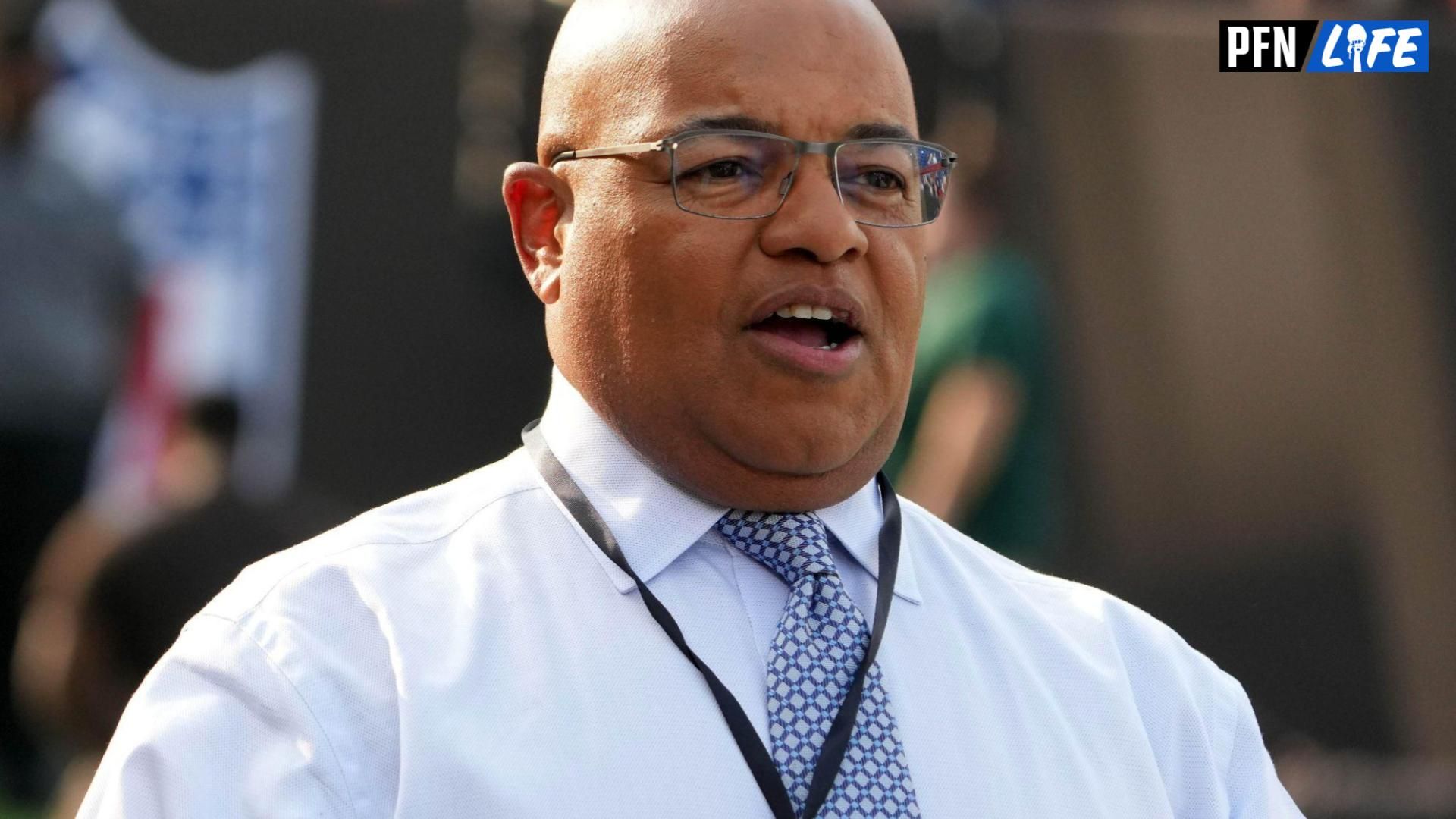 NBC Sports broadcaster Mike Tirico during a preseason game between the Cleveland Browns and the New York Jets at Tom Benson Hall of Fame Stadium.