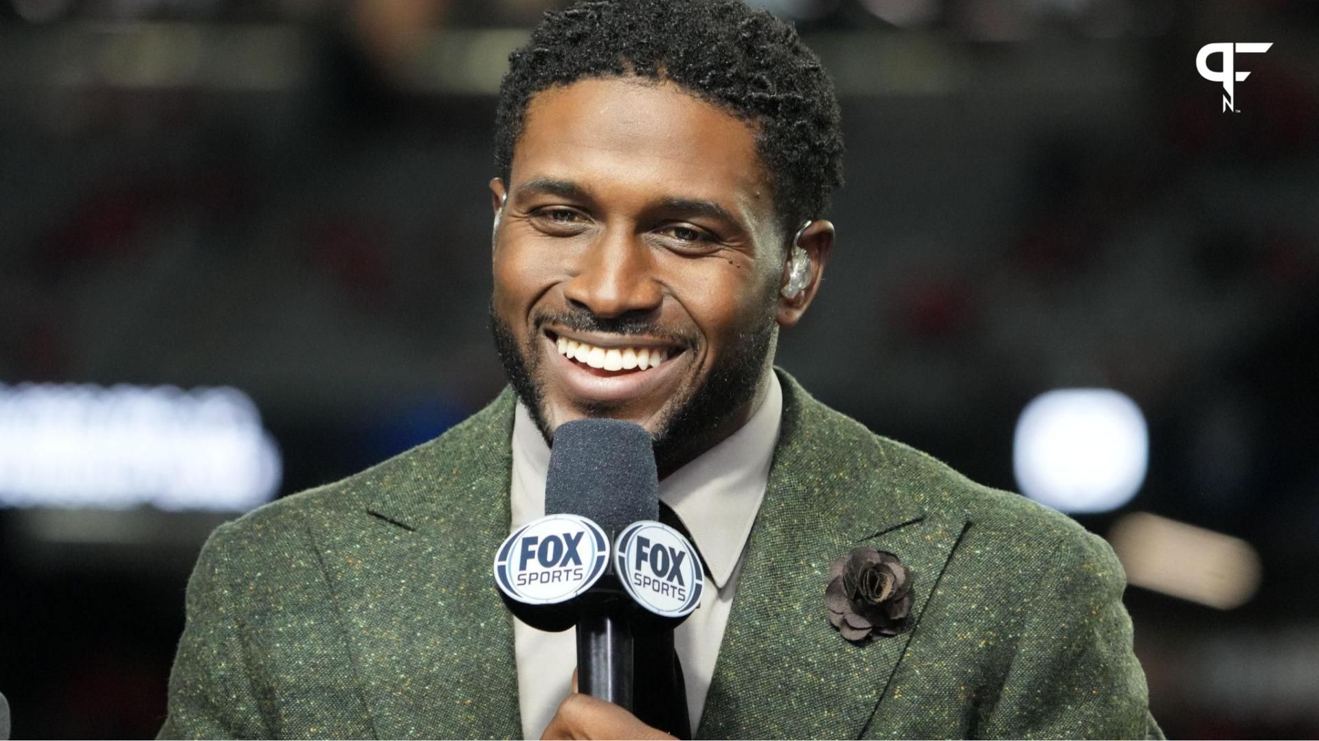 Former Southern California Trojans tailback Reggie Bush on the Fox Sports television set at the Pac-12 Championship game at Allegiant Stadium.