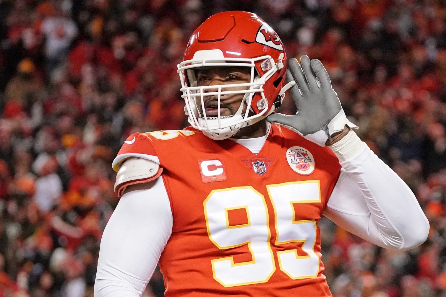 Kansas City Chiefs defensive tackle Chris Jones (95) celebrates after a sack against the Cincinnati Bengals.