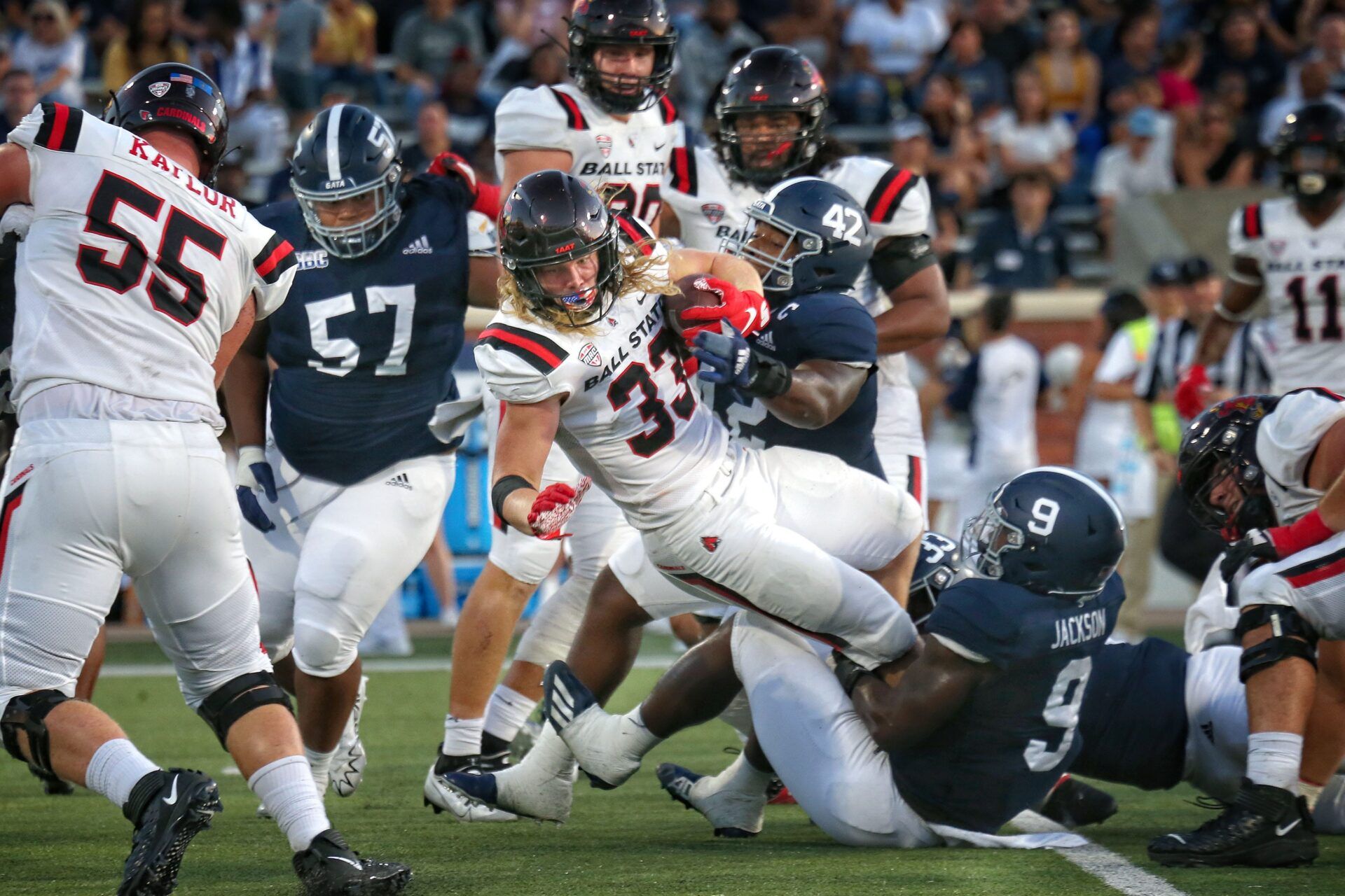 Ball State's Carson Steele runs into Georgia Southern's Dillon